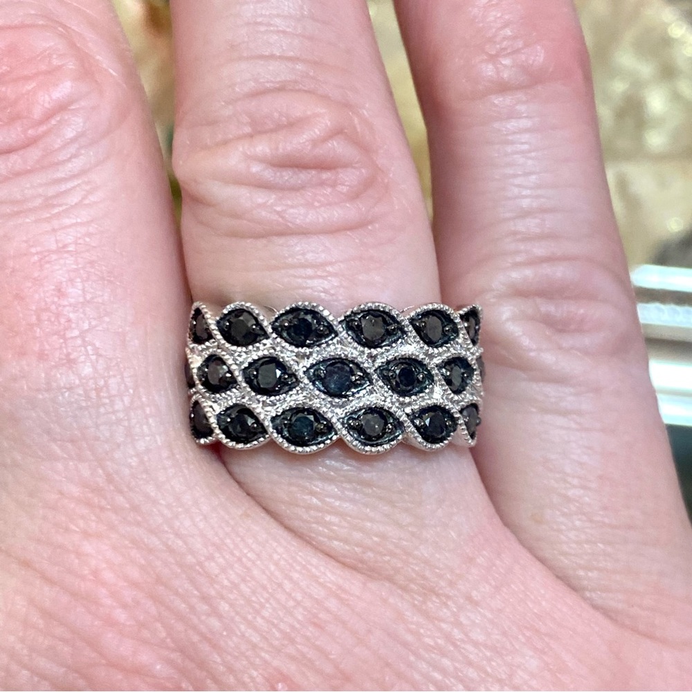 1 Carat Genuine Black Diamond 3 Row Anniversary Band Ring ~ Cocktail Dinner Ring